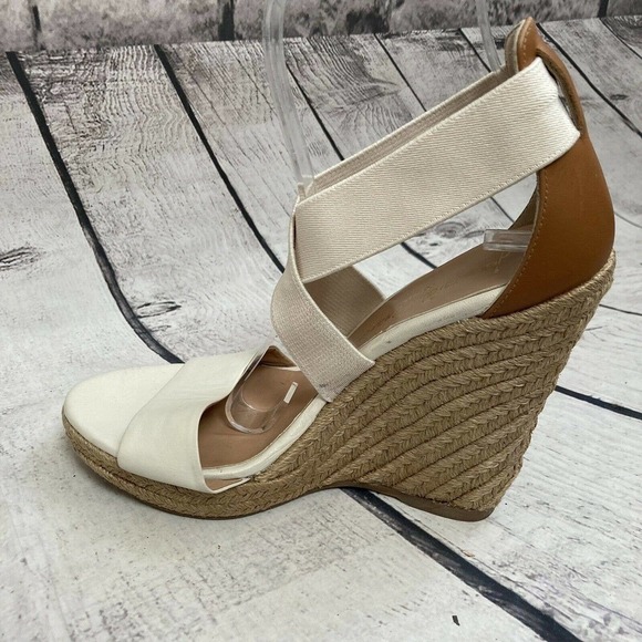 Jean Michel Cazabat Ivory Leather Textile Espadrille Wedge Sandals Size 6.5 - Picture 6 of 12